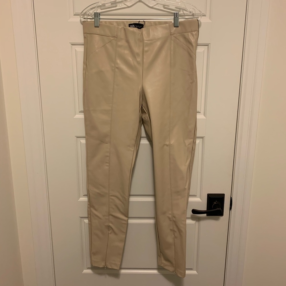 Zara beige XL faux leather pants like new